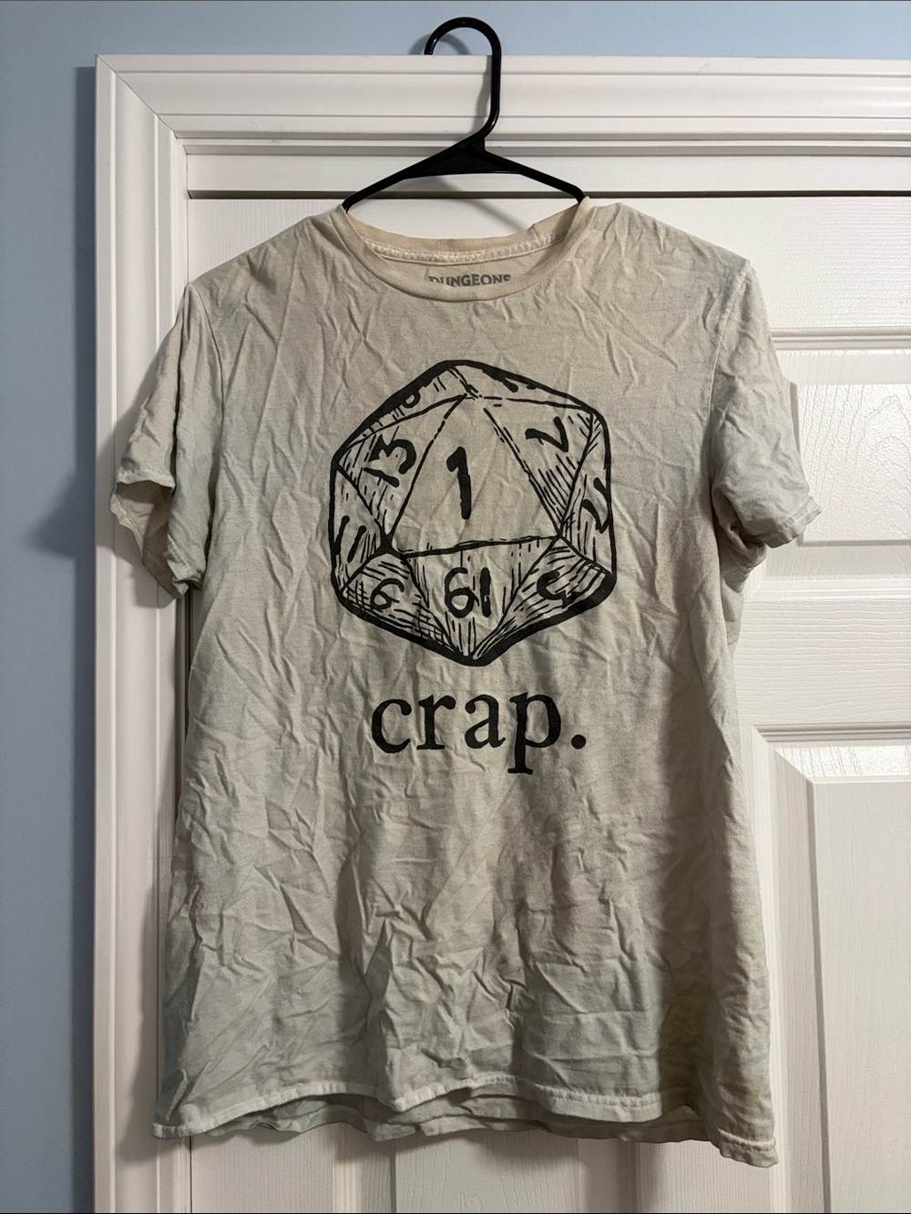 Beige Short-Sleeve Graphic Tee with Dice 'crap.' Print